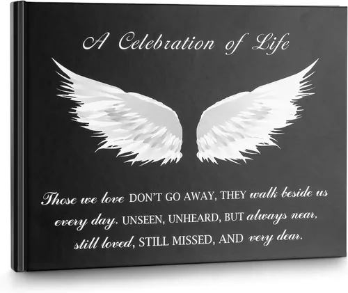 Miniatura 10 de SOITIS Libro de invitados funeral para servicio conmemorativo Celebración de la vida, libro de memoria con decoración, tapa dura, recuerdos