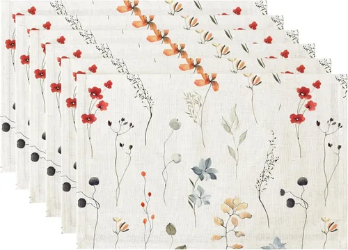 Miniatura 9 de LilyCat Manteles de tela de lino con estampado floral azul, manteles impermeables y duraderos de estilo bohemio para mesa de comedor, juego de 4