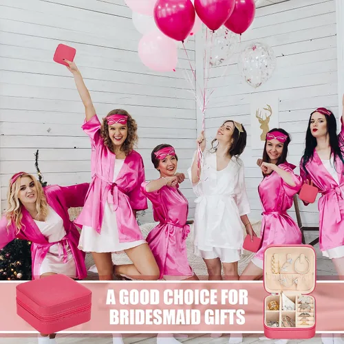 Miniatura 6 de Taiyin Caja organizadora de joyas de viaje, 6 unidades, cajas de regalo para dama de honor, mini caja organizadora de almacenamiento (rosa)