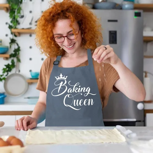 Miniatura 6 de Delantales divertidos para hornear para mujer, bonito regalo para panaderos, delantal de reina, delantal de cocina con 2 bolsillos, delantal