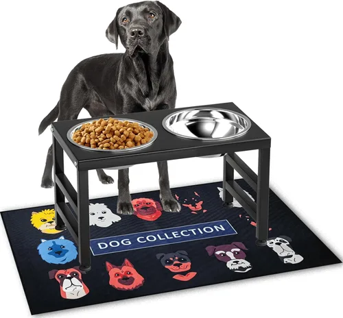 Miniatura 12 de ADENGL Tazones elevados para perros con alimentador lento, 5 alturas ajustables, antideslizante, marco de metal duradero, tapete a prueba de Negro