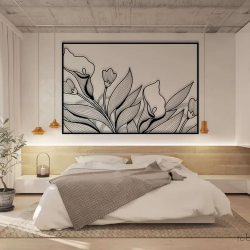 Miniatura 2 de Decoración de pared de metal, arte de pared de metal con flores de lirio de cala, decoración de pared de lirio de cala, decoración de pared de Plata