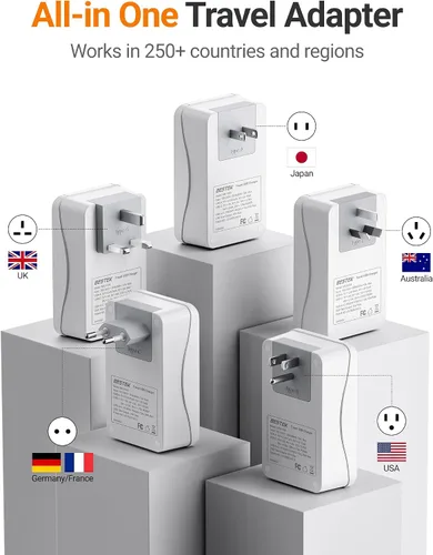 Miniatura 2 de BESTEK Adaptador de viaje universal, adaptador de corriente internacional con 1 tomacorrientes, 4 puertos de carga USB (1 USB C PD 35W), enchufes