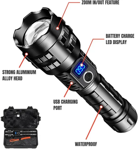 Miniatura 3 de NightBuddy Potente linterna LED táctica recargable de 5000 lúmenes altos para acampar en casa o supervivencia con interruptor de ventana