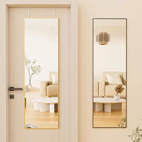 Miniatura 6 de BEAUTYPEAK Espejo de Puerta Ajustable en Altura de 16" x 50", Espejo Colgante de Cuerpo Entero Sobre la Puerta con Vidrio Templado Irrompible