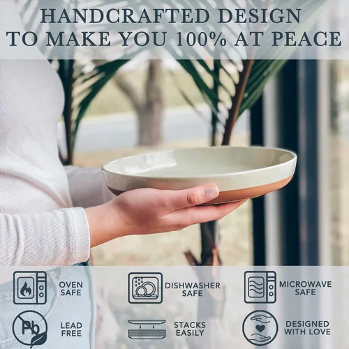 Miniatura 3 de MORA Juego de cuencos planos de cerámica para pasta de 4 a 35 onzas, platos aptos para microondas con borde alto, vajilla moderna de porcelana