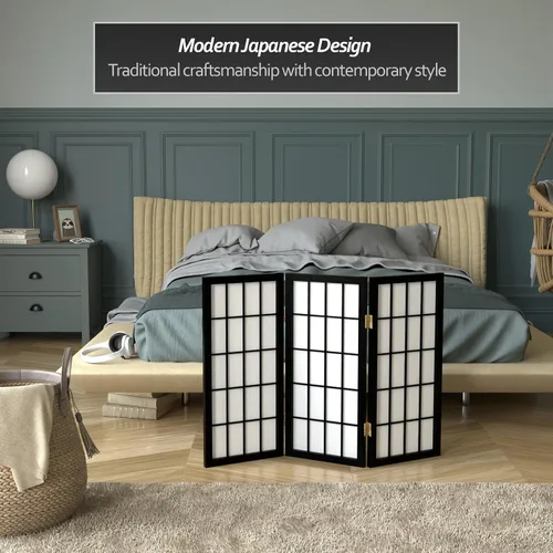 Miniatura 3 de Biombo portátil simple de 2 pies Biombo diseño Shoji, clásico diseño japonés 4 anchuras, 6 colores, Madera, Negro