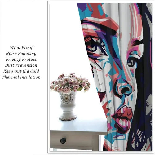 Miniatura 5 de Cortinas de pared de ladrillo, arte pop de grafiti, hermosas cortinas con estampado de chicas americanas para adolescentes, dormitorio, sala