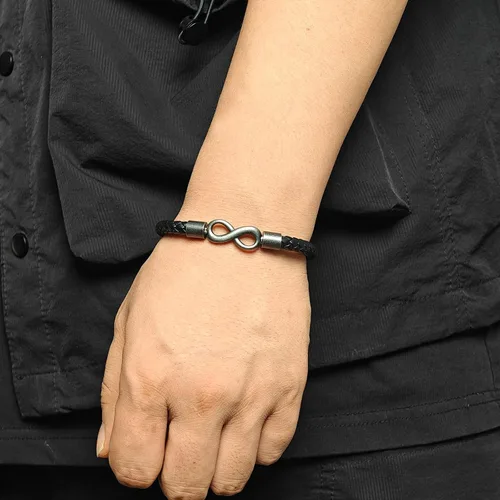 Miniatura 5 de Para mi hombre, pulsera de cuero personalizada de nombre dual infinito, pulsera trenzada de acero inoxidable personalizada con nombre para hombres