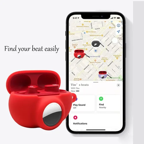 Miniatura 3 de Funda protectora de silicona compatible con Beats Studio Buds Airtag con soporte para Airtag, encuentra tu funda para auriculares, verde aguacate