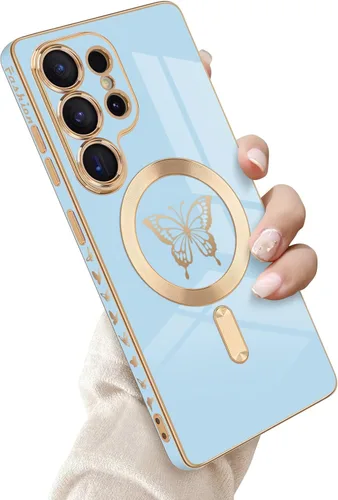 Miniatura 30 de Newseego Funda magnética para Samsung Galaxy S21 Plus 5G, bonita funda de lujo con borde chapado de mariposa para mujeres, niñas y hombres, TPU
