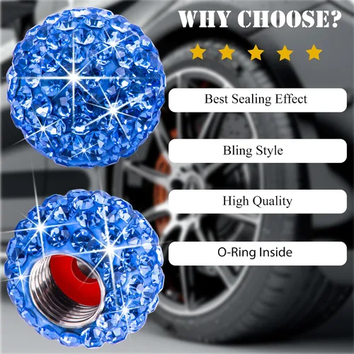 Miniatura 6 de 4 tapas de válvula de vástago de neumático con diamantes de imitación brillantes para mujer, universales para automóviles, SUV, camiones, Azul/claro