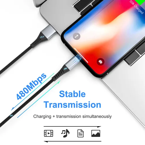 Miniatura 4 de Cable corto de carga para iPhone de 6 pulgadas, paquete de 3 cables USB a Lightning de 0.5 pies, cable corto trenzado para iPhone de carga rápida
