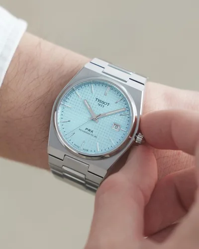 Miniatura 7 de Tissot PRX Powermatic 80 Caja de acero inoxidable 316L, reloj automático suizo para hombres y mujeres, esfera azul hielo, acero inoxidable