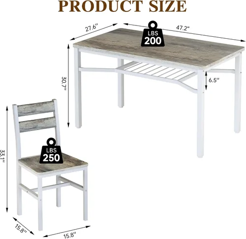 Miniatura 7 de Juego de mesa de comedor Hooseng para 4, juego de mesa y sillas de cocina de madera con almacenamiento, juego de mesa de comedor de 5 piezas