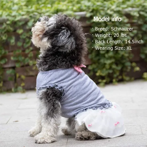 Miniatura 3 de KYEESE Vestido para perros gris con corbatín rosa para mascotas, ropa para cachorros para perros pequeños, falda para perros