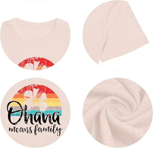 Miniatura 5 de MYHALF Ohana Means Family - Camisa hawaiana para mujer, camisetas divertidas de playa, camisetas de manga corta para vacaciones de verano