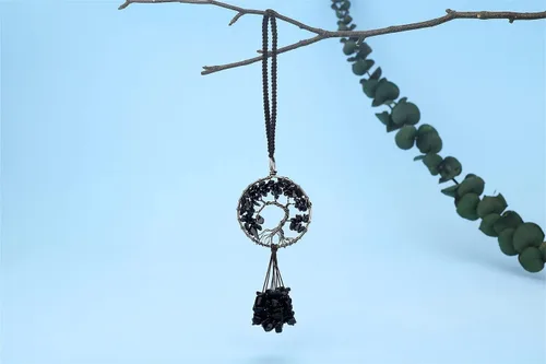 Miniatura 5 de MAIBAOTA Adorno colgante de cristal redondo negro obsidiana decoración árbol de la vida espiritual habitación decoración de pared lindo coche espejo
