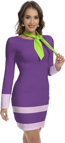Miniatura 3 de TMSD Minivestido de disfraz de Halloween de manga larga para mujer con bufanda