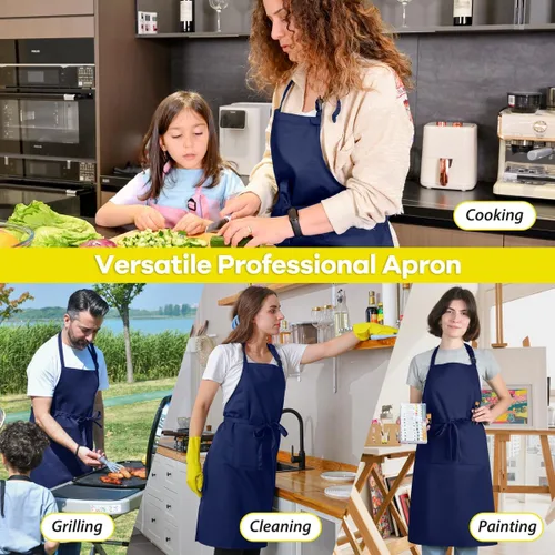 Miniatura 6 de ROTANET - Delantal extra grande para hombres, delantal ajustable con babero con 2 bolsillos, cocina, cocina para mujer, chef, resistente al agua