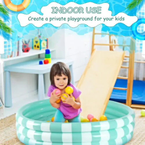 Miniatura 5 de VioraWhite Paquete de 4 piscinas inflables para niños pequeños de 48 x 10 pulgadas, color turquesa, piscina pequeña de 3 anillos redondos