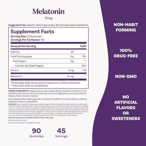 Miniatura 7 de Natrol Gomitas de melatonina de 10 mg, apoyo para dormir para adultos, suplementos de melatonina para dormir, 90 gomitas con sabor a fresa