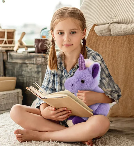 Miniatura 7 de DolliBu Peluche de unicornio morado – Unicornio suave para abrazar, adorable juguete de peluche de unicornio para jugar, lindo regalo de fantasía