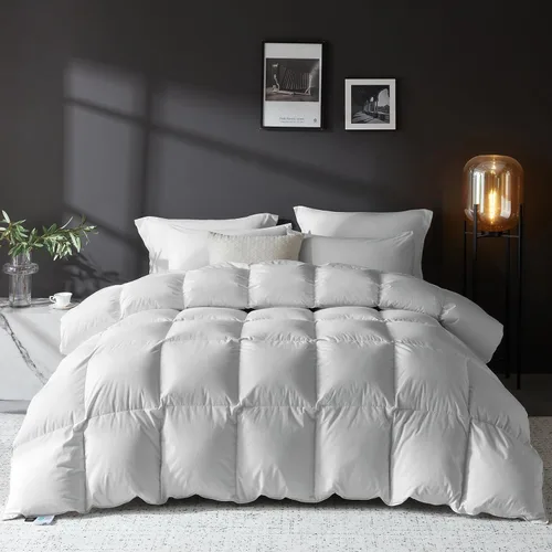 Miniatura 13 de L LOVSOUL Edredón de fibra de plumón de ganso tamaño Queen, 100% algodón orgánico, 1200 TC, 750 + potencia de relleno, colección de hotel, edredones