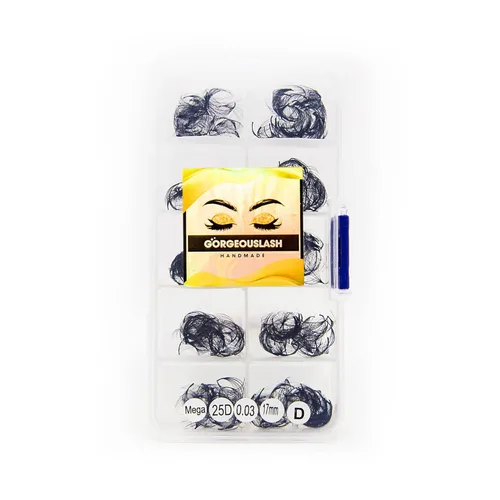 Miniatura 11 de Extensiones de pestañas 20D, 25D. 500 abanicos de pestañas prefabricados. Extensiones de pestañas. Hechas a mano (20D - rizo D - 0.03, 0.55 pulgadas)