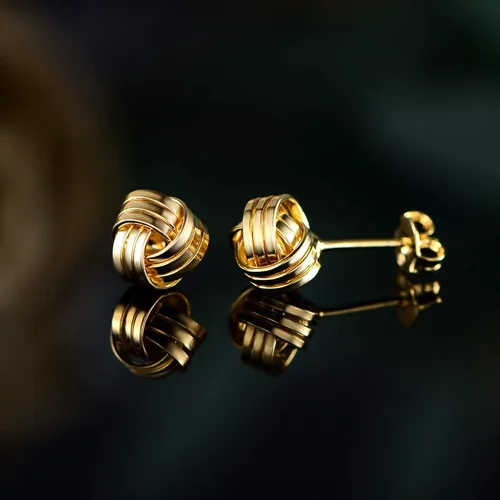 Miniatura 3 de Barzel Pendientes de tuerca de nudo de amor chapados en oro de 18 quilates, fabricados en Brasil