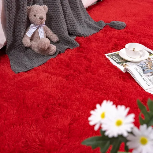 Miniatura 3 de DETUM Alfombra de pasillo peluda roja de 2 x 4 pulgadas, para dormitorio, mesita de noche, alfombras suaves para habitación de niños