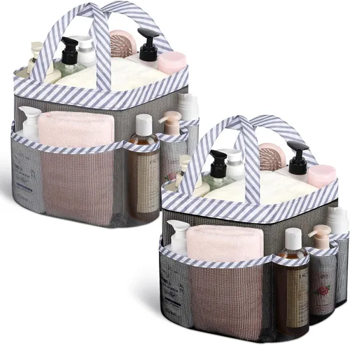 Miniatura 22 de Attmu Organizador de ducha de malla portátil, de secado rápido, bolsa de ducha colgante para dormitorio universitario, artículos esenciales de gran