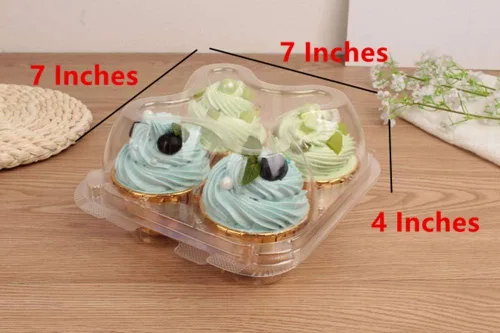 Miniatura 2 de 4 recipientes para cupcakes, 4 compartimentos para cupcakes, soportes para cupcakes, caja de soporte profundo para cupcakes, transparente, apilable