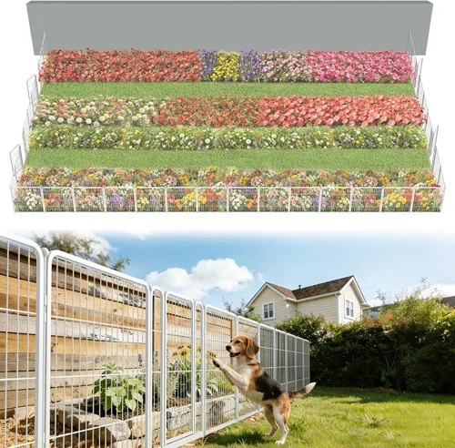 Miniatura 30 de FXW - Valla de jardín metálica y resistente para exteriores, barrera para perros y conejos, fácil instalación, negro, 24 pulgadas de alto x 29.6