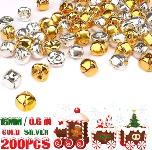 Miniatura 2 de Augshy 200 cascabeles de cascabel de 3/5 pulgadas, campanas de manualidades a granel para decoración de Navidad, hogar y mascotas, decoración de Oro
