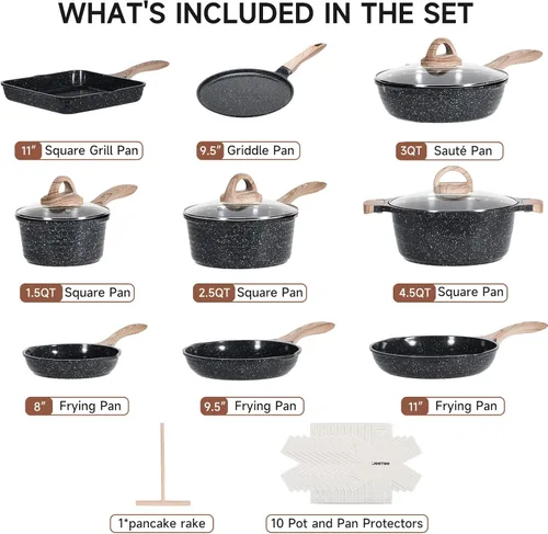 Miniatura 2 de JEETEE - Juego de 24 piezas de utensilios de cocina de cerámica, juego de ollas y sartenes gris antiadherente, juego de utensilios de cocina