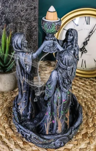 Miniatura 2 de Ebros Gift Wicca Triple Diosa Joven Doncella Esperando Madre y Vieja Crone Pagana Decorativa Cono de Incienso Quemador Estatua de Cono de Incienso