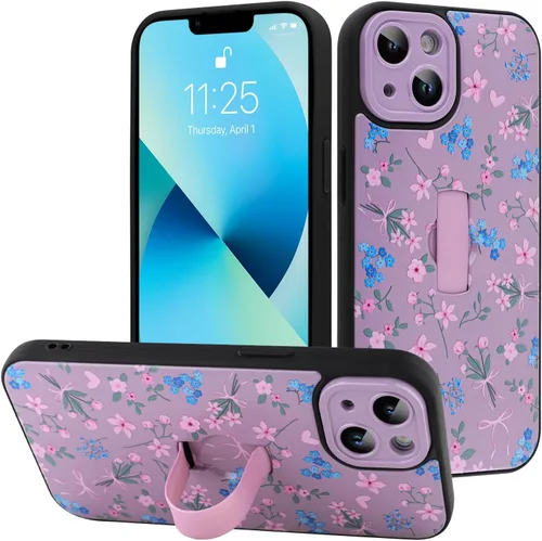 Miniatura 33 de Funda diseñada para iPhone 17 Pro Max con soporte plegable y correa para dedos, bonito patrón de lazo de corazón de flor rosa para mujeres y niñas