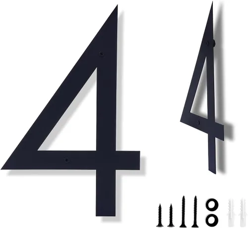 Miniatura 24 de Números de casa negros de metal moderno de 12 pulgadas para exterior, dirección flotante número 7 con kit de clavos para puerta