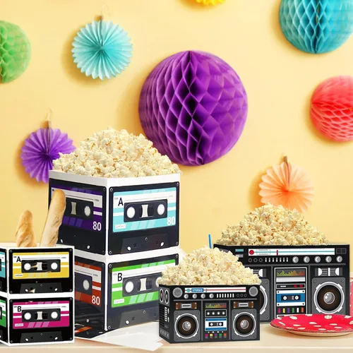 Miniatura 4 de 8 piezas de centros de mesa de casete retro de los años 80, decoración de cubo de vuelta a los años 80 y 90 Hip Hop Radio tema cajas palomitas