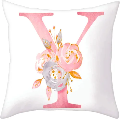 Miniatura 7 de Fundas de Almohada Decorativas del Alfabeto, Fundas de Cojín con Letras ABC y Flores, Fundas de Cojín Cuadradas de 18 x 18 Pulgadas, Protectores
