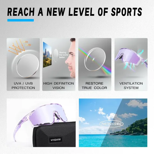 Miniatura 3 de Photochromic Cycling Glasses for Men Women, UV400 Sports Sunglasses for MTB, Riding, Running, Fishing, Baseball A3 morado