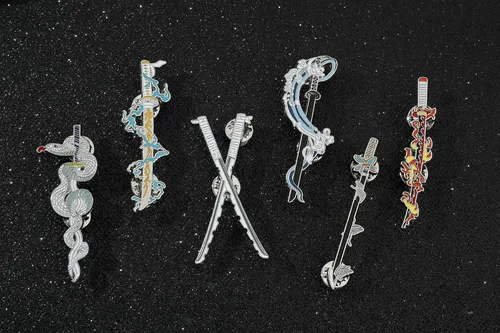 Miniatura 7 de Anime Slayer - Juego de pines de llavero Figuras de dibujos animados 9 Hashiras Mini Katana Sword Llaveros Esmalte Pin Joyería Hombres Mujeres