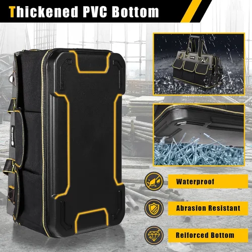 Miniatura 2 de Bolsa de herramientas de 20 pulgadas para hombres con base moldeada impermeable, bolsa de boca ancha de alta capacidad, bolsas de herramientas