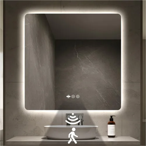 Miniatura 25 de Espejo LED Negro para Baño, 32"x24" Espejo de Baño Inteligente con Luces, Sensor de Movimiento, Antivaho, Regulable Sin Escalones y 3