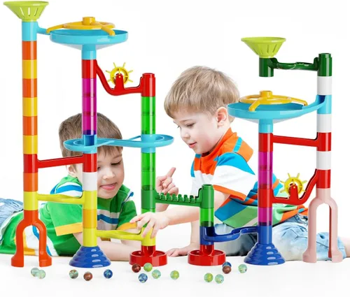Ifollower Kit de carrera de mármol, 110 piezas de juego de laberinto de mármol, juguetes de construcción para niños, juego de carreras de pista de