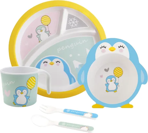 Miniatura 10 de Set de alimentación para niños 5 piezas, juego de vajilla para niños pequeños incluye plato, tazón, taza, tenedor y cuchara, juego de cubiertos