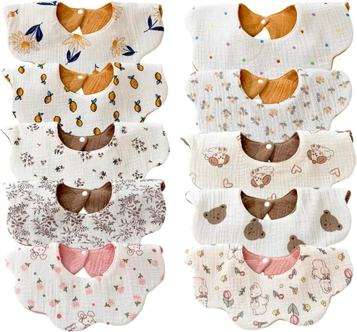 EllieHouse Baberos para bebés para niñas y niños, paquete de 10 baberos de muselina de algodón para bebés y niños pequeños Azul bebé