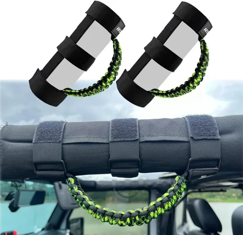 Miniatura 2 de Asas de agarre de barra antivuelco para Jeep, asas de agarre de cuerda de paracaídas compatibles con Jeep Wrangler YJ TJ JK JKU JL JLU, verde mixto