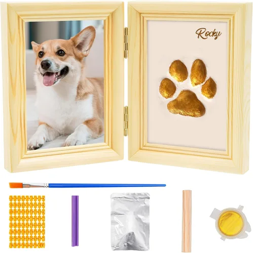 Miniatura 7 de Avont Kit de impresión de patas con marco de fotos y arcilla de impresión, recuerdo de impresión de huellas de patas para perros y gatos, exhibición